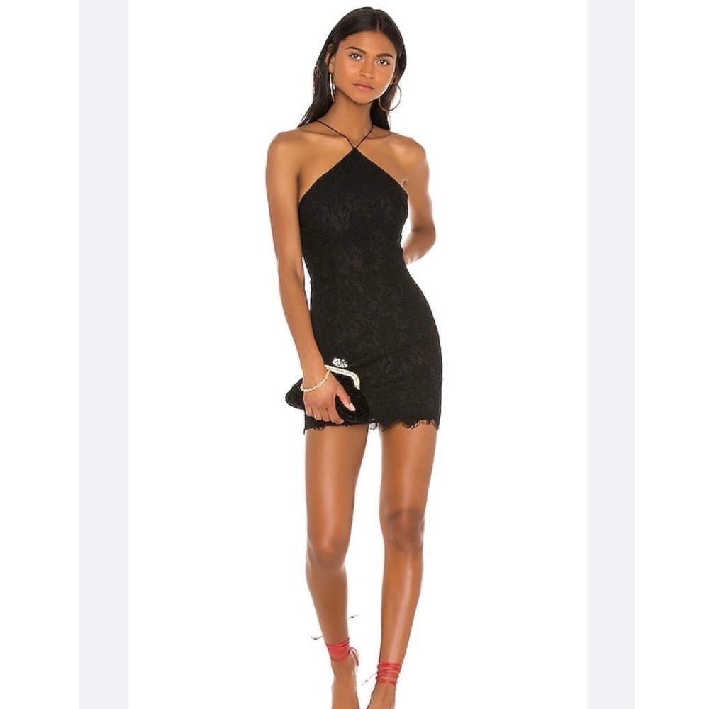 NEW Superdown Revolve Sawyer Black Lace Bodycon Halter Mini Dress XS